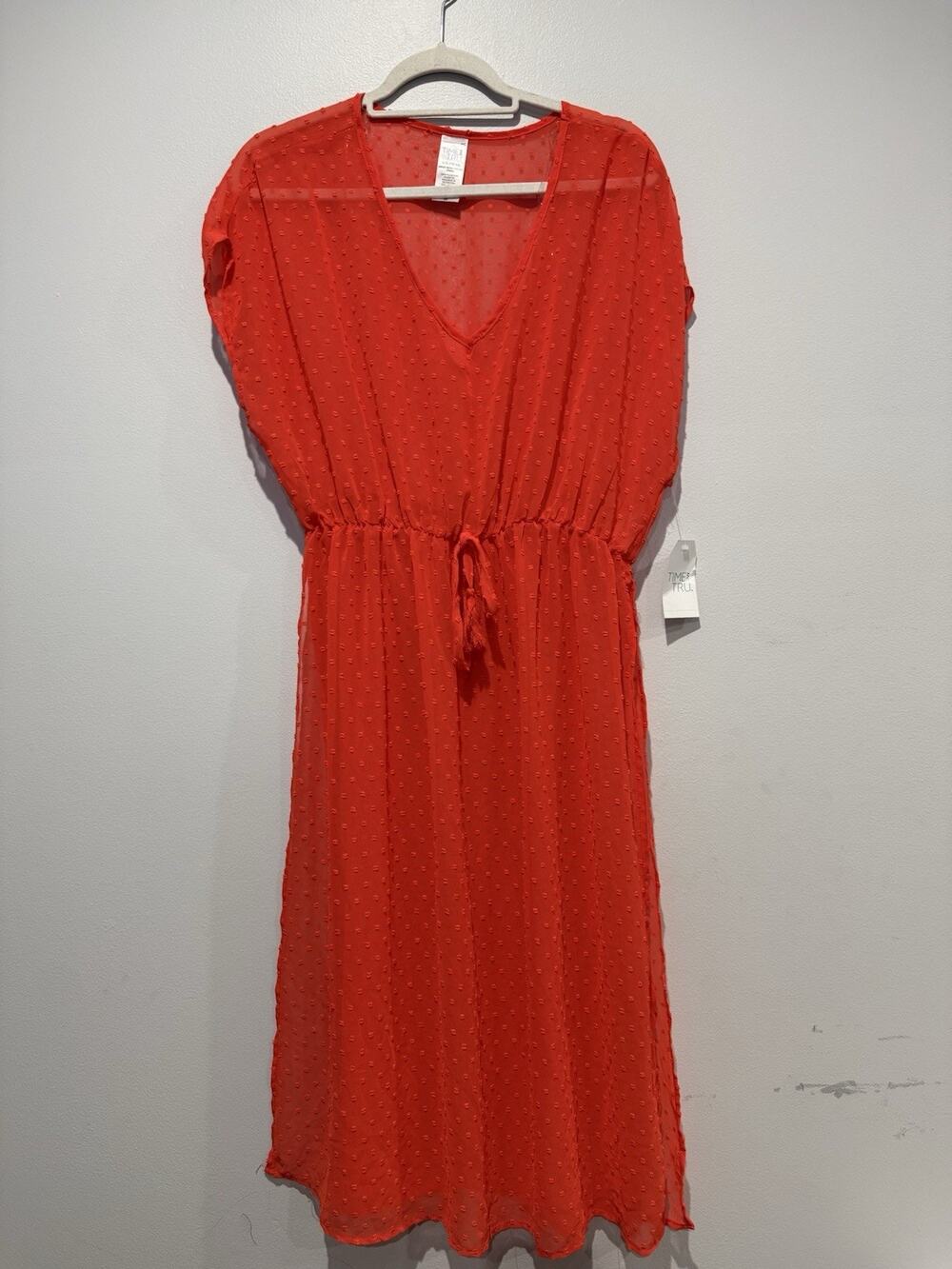 NWT Time And Tru Orange Swim Cover Up Dress Tassel Tie Vacation Resort Beach L